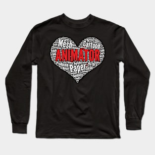 Animator Heart Shape Word Cloud Animators Cartoon Artist product Long Sleeve T-Shirt